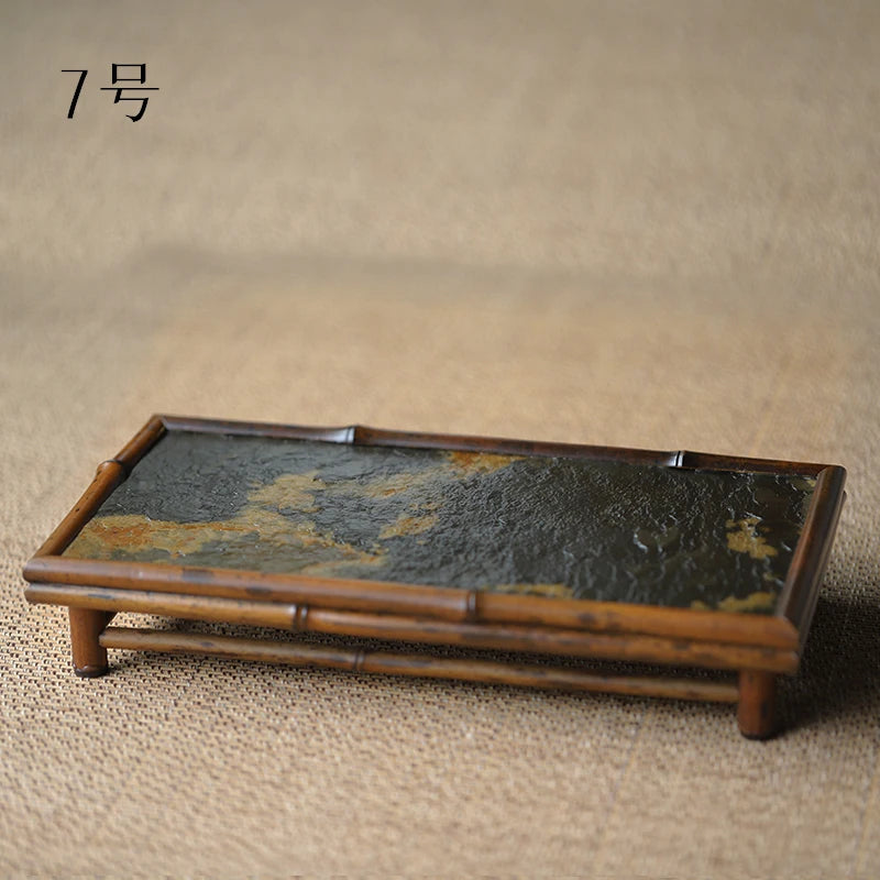 of the tea tray mottled bamboo pot bearing natural rock dry foam Taiwan Chinese bamboo tray household dry foam plate