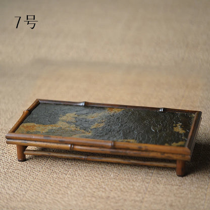 of the tea tray mottled bamboo pot bearing natural rock dry foam Taiwan Chinese bamboo tray household dry foam plate