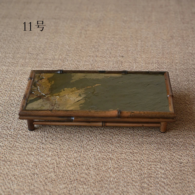 of the tea tray mottled bamboo pot bearing natural rock dry foam Taiwan Chinese bamboo tray household dry foam plate