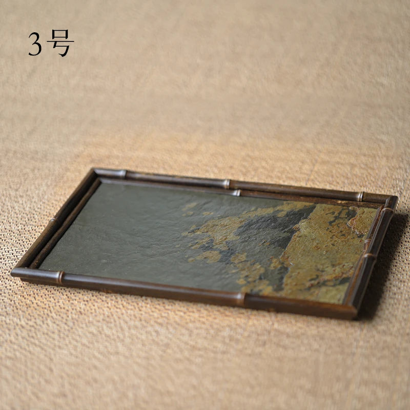 of the tea tray mottled bamboo pot bearing natural rock dry foam Taiwan Chinese bamboo tray household dry foam plate