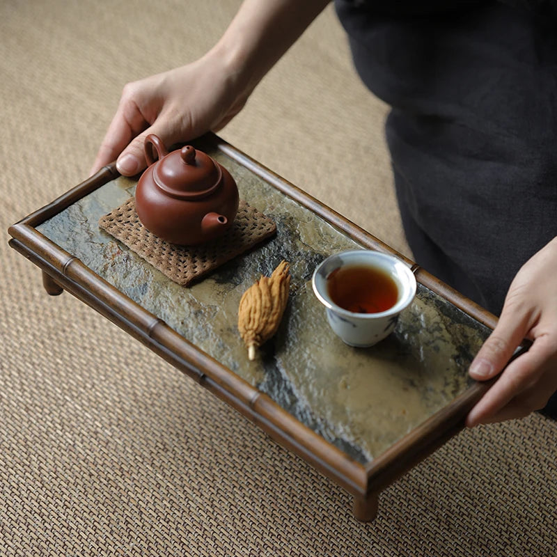 of the tea tray mottled bamboo pot bearing natural rock dry foam Taiwan Chinese bamboo tray household dry foam plate