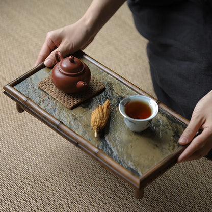 of the tea tray mottled bamboo pot bearing natural rock dry foam Taiwan Chinese bamboo tray household dry foam plate