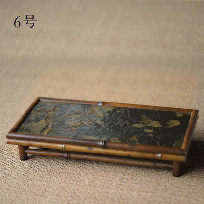 of the tea tray mottled bamboo pot bearing natural rock dry foam Taiwan Chinese bamboo tray household dry foam plate
