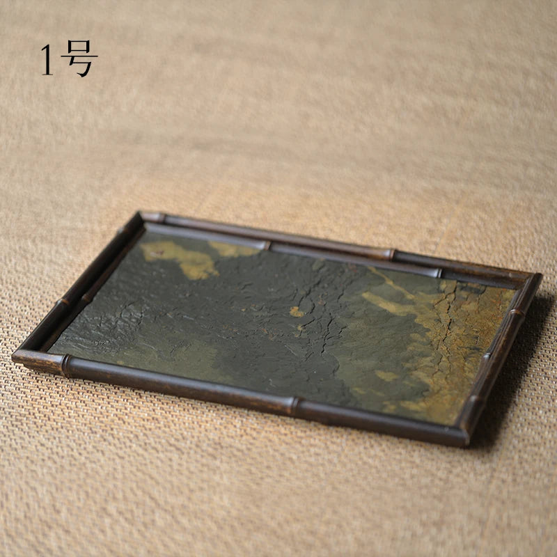 of the tea tray mottled bamboo pot bearing natural rock dry foam Taiwan Chinese bamboo tray household dry foam plate