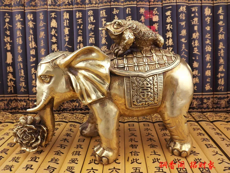 office Home Room shop bring wealth and fortune Talisman Mascot FENG SHUI Elephant PIXIU BAICAI Copper statue 28CM