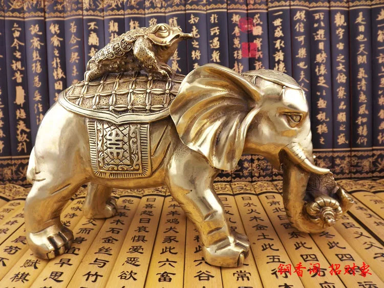 office Home Room shop bring wealth and fortune Talisman Mascot FENG SHUI Elephant PIXIU BAICAI Copper statue 28CM
