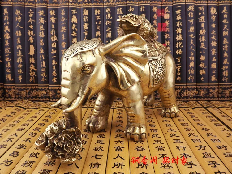 office Home Room shop bring wealth and fortune Talisman Mascot FENG SHUI Elephant PIXIU BAICAI Copper statue 28CM