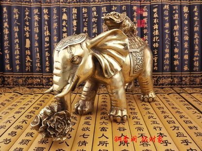office Home Room shop bring wealth and fortune Talisman Mascot FENG SHUI Elephant PIXIU BAICAI Copper statue 28CM