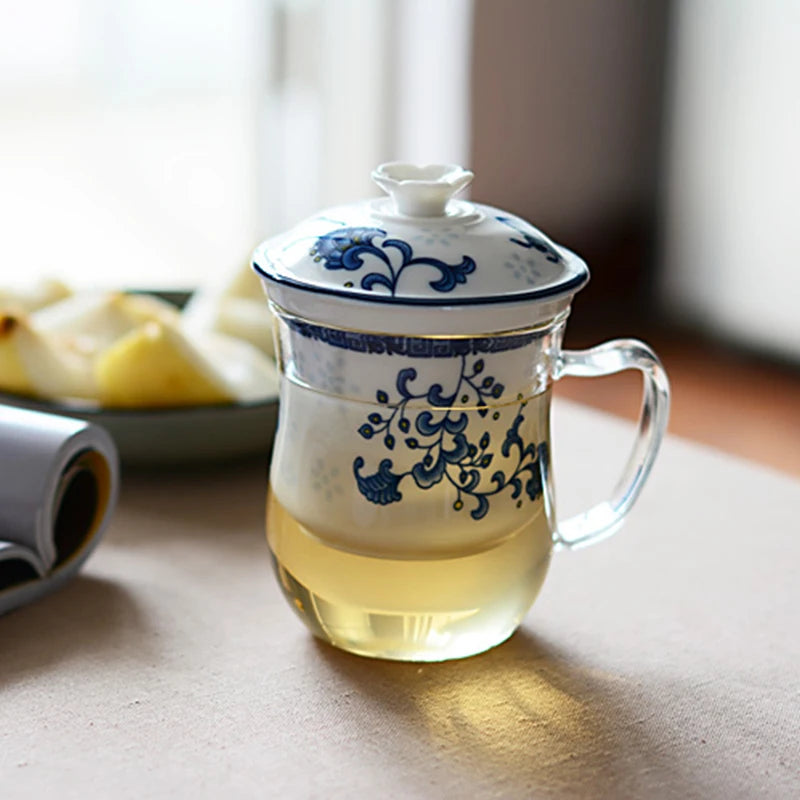 office cup Borosilicate glass tea cup with handle porcelain filter cup inside with lid Chinese kungfu tea set cup of tea 420ml