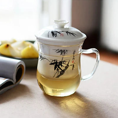 office cup Borosilicate glass tea cup with handle porcelain filter cup inside with lid Chinese kungfu tea set cup of tea 420ml