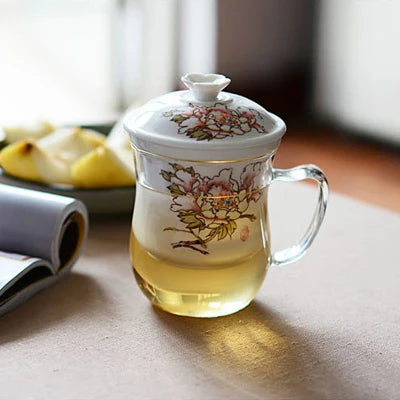 office cup Borosilicate glass tea cup with handle porcelain filter cup inside with lid Chinese kungfu tea set cup of tea 420ml