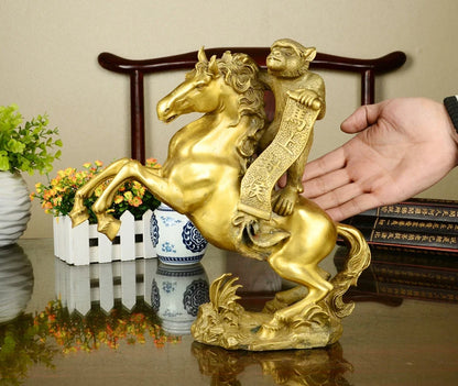 office home efficacious protective Talisman House Protection # monkey on horse auspicious Mascot BRASS statue