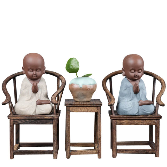 office store company home Desk bookshelf BEST ART statue- CHAN DAO Monk ceramics Porcelain ART Statue WITH MINI wooden armchair