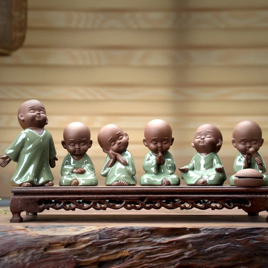 office store company home Desk bookshelf BEST ART statue- CHAN DAO Monk quiet thinking GEYAO Celadon Porcelain Buddha ART