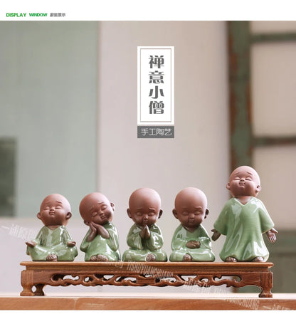 office store company home Desk bookshelf BEST ART statue- CHAN DAO Monk quiet thinking GEYAO Celadon Porcelain Buddha ART