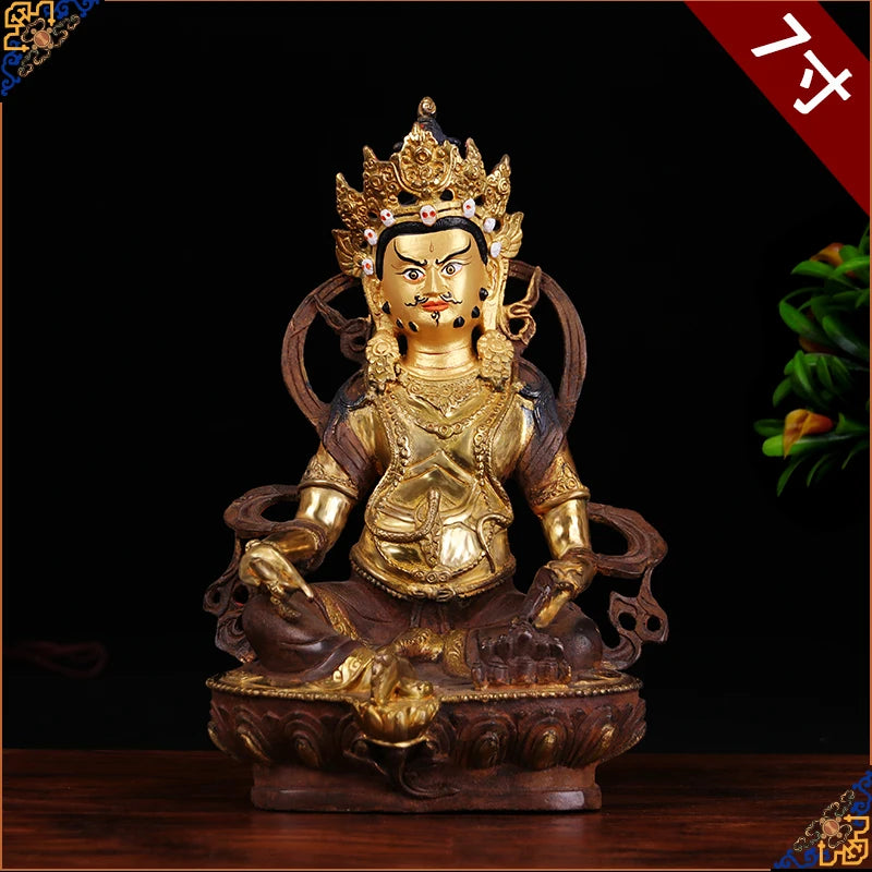 old # HOME family  Talisman #Tibet Buddhism full Gilding Yellow Jambhala Zambala gold Buddha brass statue 21CM