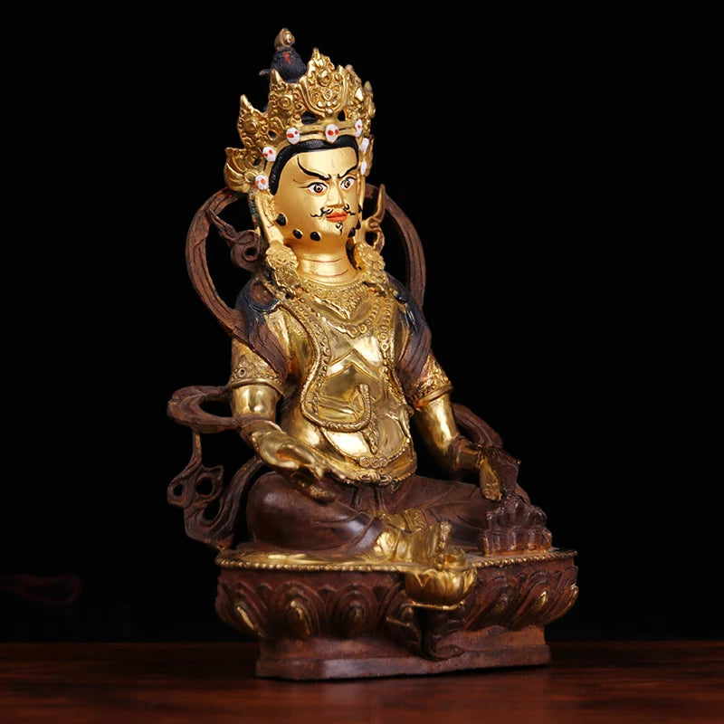 old # HOME family  Talisman #Tibet Buddhism full Gilding Yellow Jambhala Zambala gold Buddha brass statue 21CM