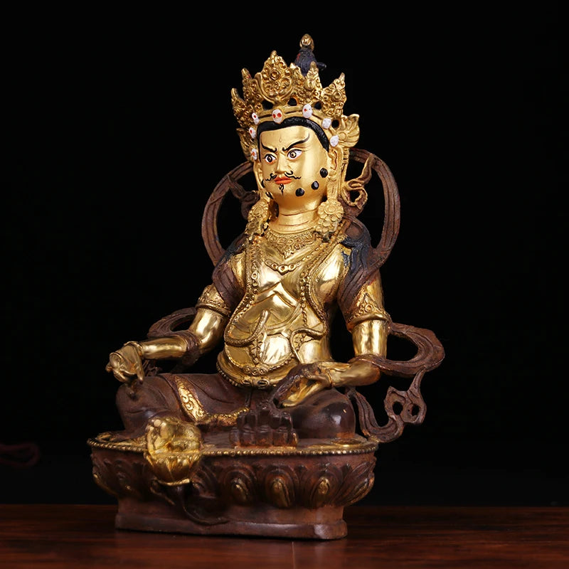old # HOME family  Talisman #Tibet Buddhism full Gilding Yellow Jambhala Zambala gold Buddha brass statue 21CM