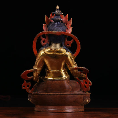 old # HOME family  Talisman #Tibet Buddhism full Gilding Yellow Jambhala Zambala gold Buddha brass statue 21CM