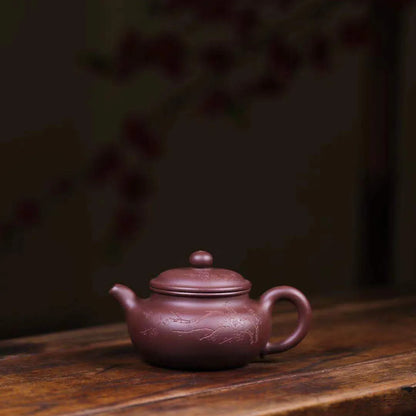 old purple clay tea pot marked Chinese original ore real yixing zisha antique style master pot hand carved 9 infuser holes new