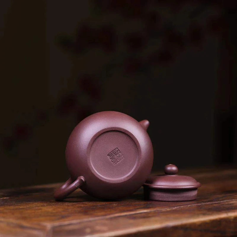 old purple clay tea pot marked Chinese original ore real yixing zisha antique style master pot hand carved 9 infuser holes new