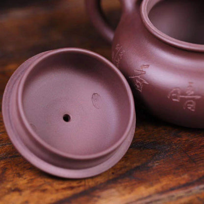 old purple clay tea pot marked Chinese original ore real yixing zisha antique style master pot hand carved 9 infuser holes new
