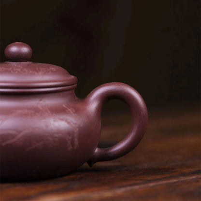 old purple clay tea pot marked Chinese original ore real yixing zisha antique style master pot hand carved 9 infuser holes new