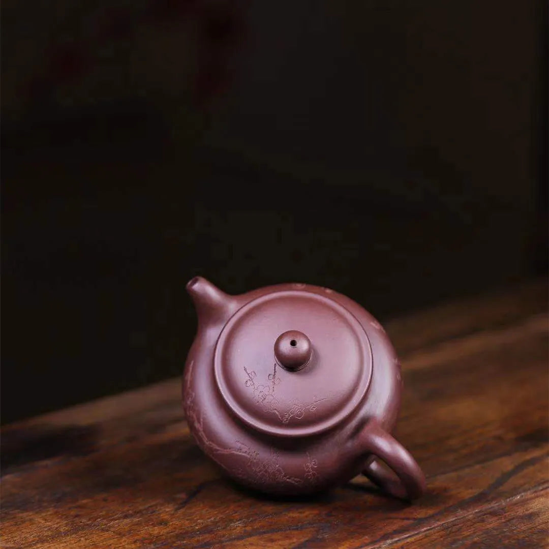 old purple clay tea pot marked Chinese original ore real yixing zisha antique style master pot hand carved 9 infuser holes new