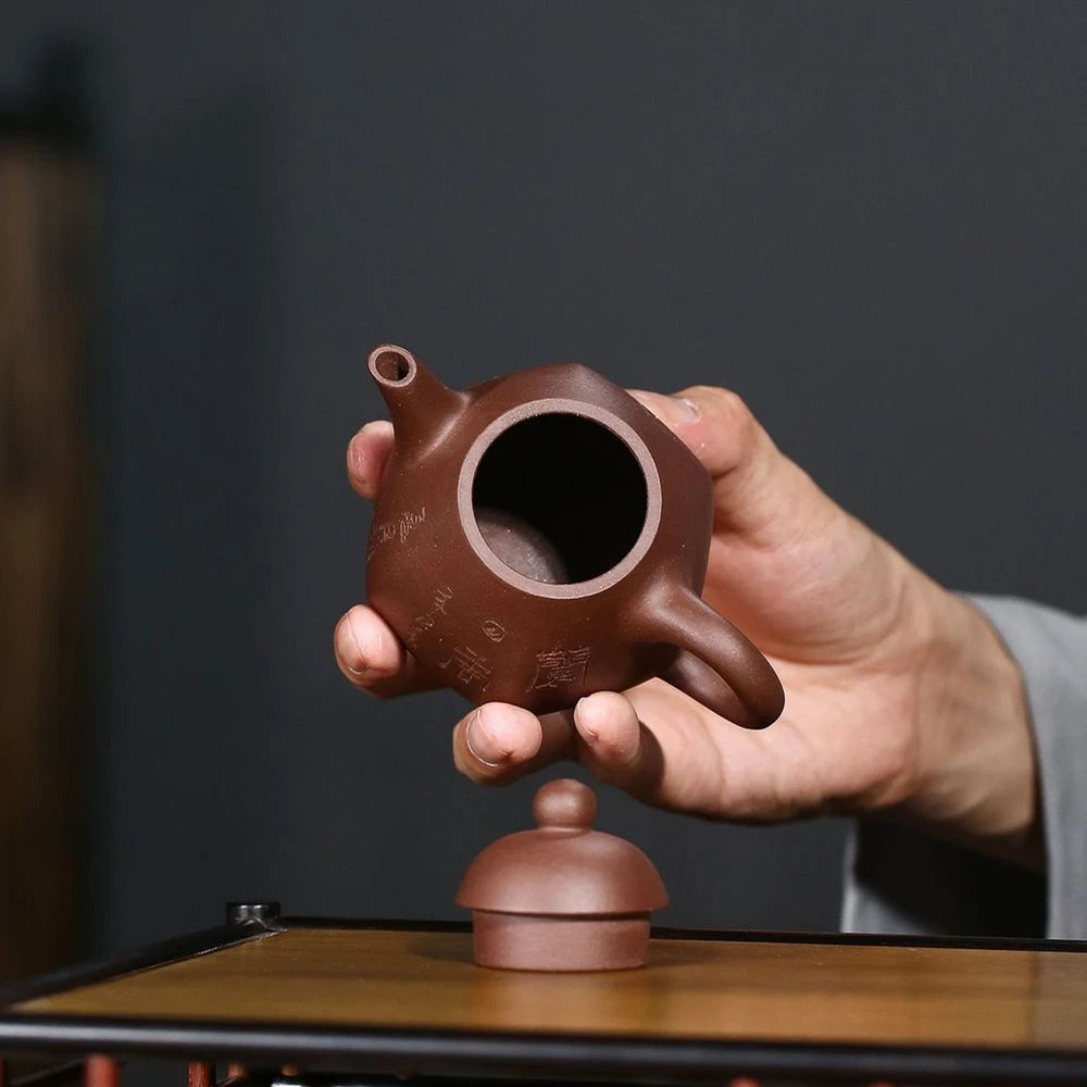 on big sales Chinese character carved tea pot real yixing zisha original ore purple grit clay marked kungfu pot orchid 190ml new