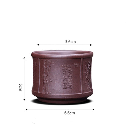 on big sales Chinese real yixing zisha tea cup floral character relief kungfu cup purple grit cup for Pu'er tea green tea marked