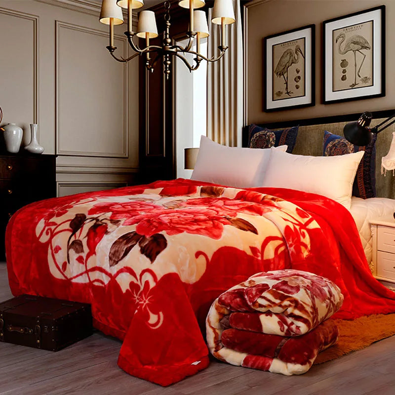 on sales 3.3kg Raschel blanket double layers floral embossed thicker blankets 2 PLY bed cover 78"x90" big promotion at a loss