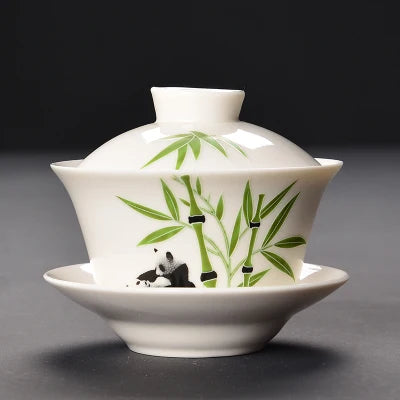 on sales Chinese kungfu tea set porcelain gaiwan cup saucer lid dragon print bamboo panda ceramic tureen cup bowl covered bowls
