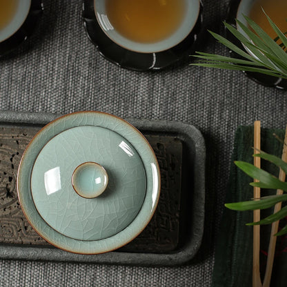 on sales Chinese tureen longquan celadon boutique gaiwan crackle glaze solid color covered bowl with cup saucer lid