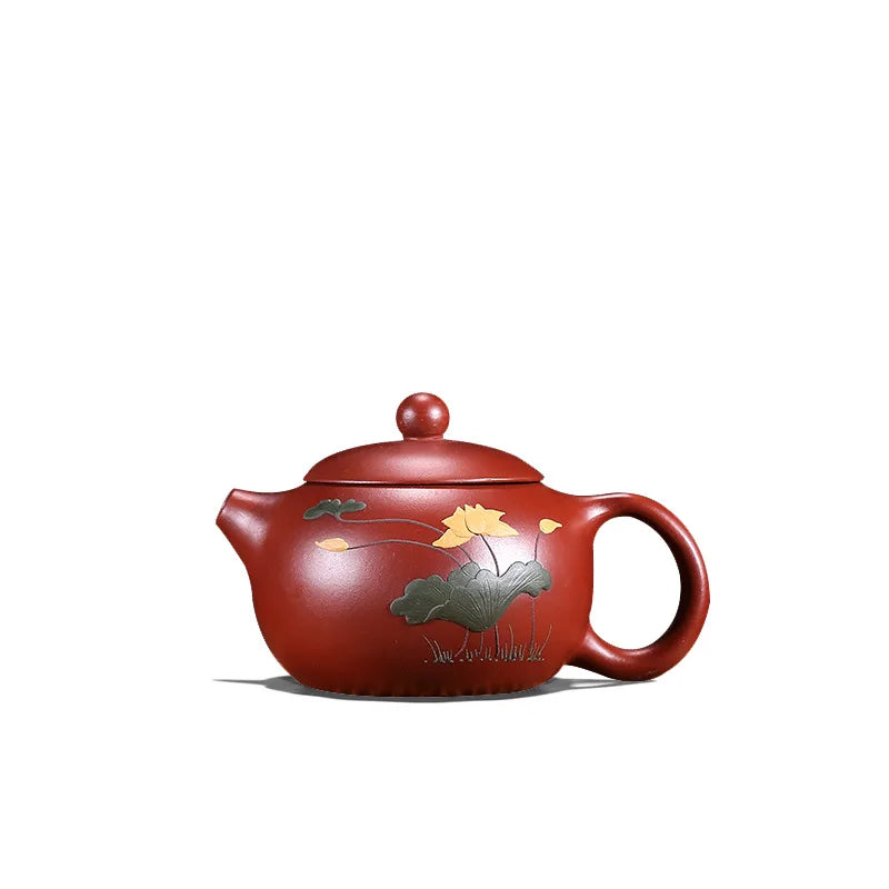 on sales Chinese yixing zisha dahongpao clay tea pot handmade floral relief xishi pot marked China pot of tea for Pu'er tea new