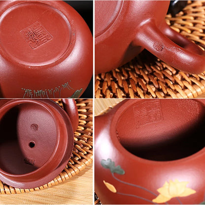 on sales Chinese yixing zisha dahongpao clay tea pot handmade floral relief xishi pot marked China pot of tea for Pu'er tea new