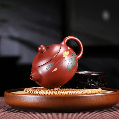 on sales Chinese yixing zisha dahongpao clay tea pot handmade floral relief xishi pot marked China pot of tea for Pu'er tea new