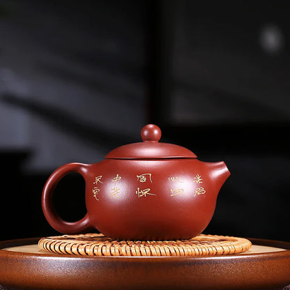 on sales Chinese yixing zisha dahongpao clay tea pot handmade floral relief xishi pot marked China pot of tea for Pu'er tea new