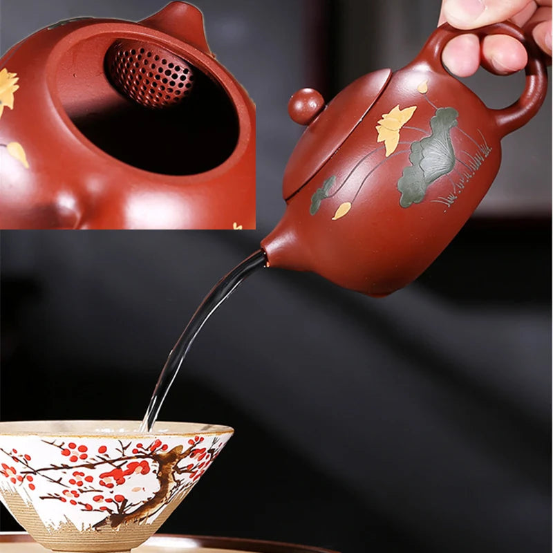 on sales Chinese yixing zisha dahongpao clay tea pot handmade floral relief xishi pot marked China pot of tea for Pu'er tea new