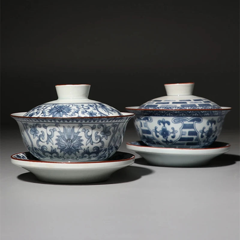 on sales blue-and-white porcelain gaiwan ceramic tureen with cup bowl saucer lid covered tea bowl 120ml