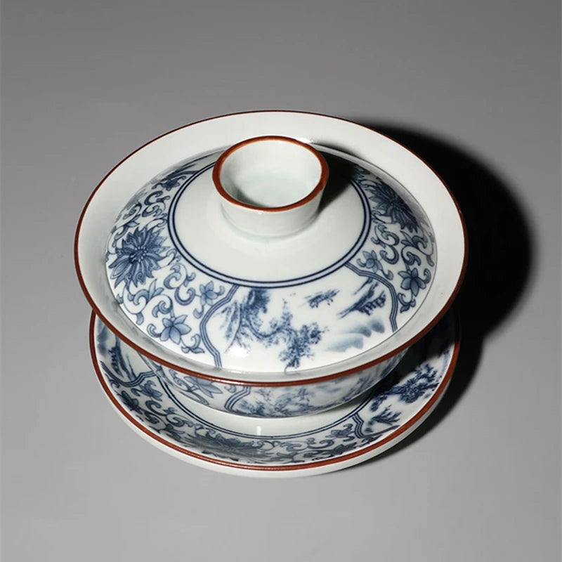 on sales blue-and-white porcelain gaiwan ceramic tureen with cup bowl saucer lid covered tea bowl 120ml