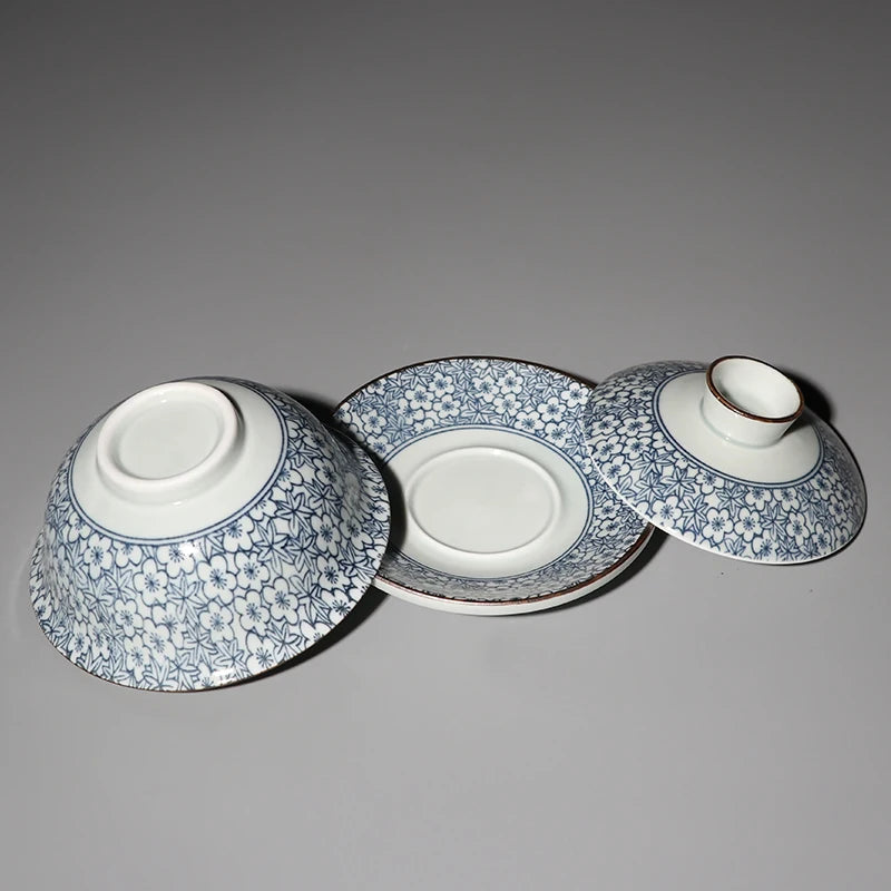 on sales blue-and-white porcelain gaiwan ceramic tureen with cup bowl saucer lid covered tea bowl 120ml