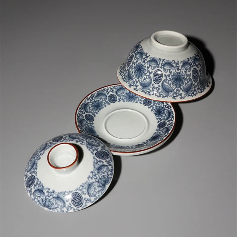 on sales blue-and-white porcelain gaiwan ceramic tureen with cup bowl saucer lid covered tea bowl 120ml