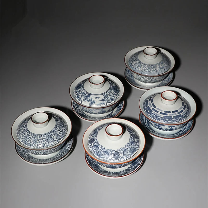 on sales blue-and-white porcelain gaiwan ceramic tureen with cup bowl saucer lid covered tea bowl 120ml