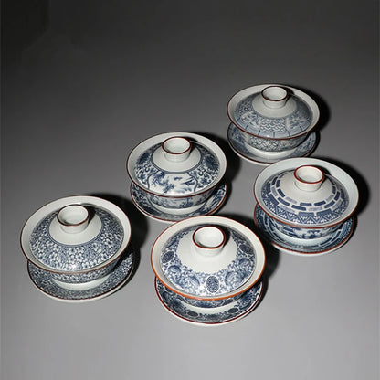 on sales blue-and-white porcelain gaiwan ceramic tureen with cup bowl saucer lid covered tea bowl 120ml
