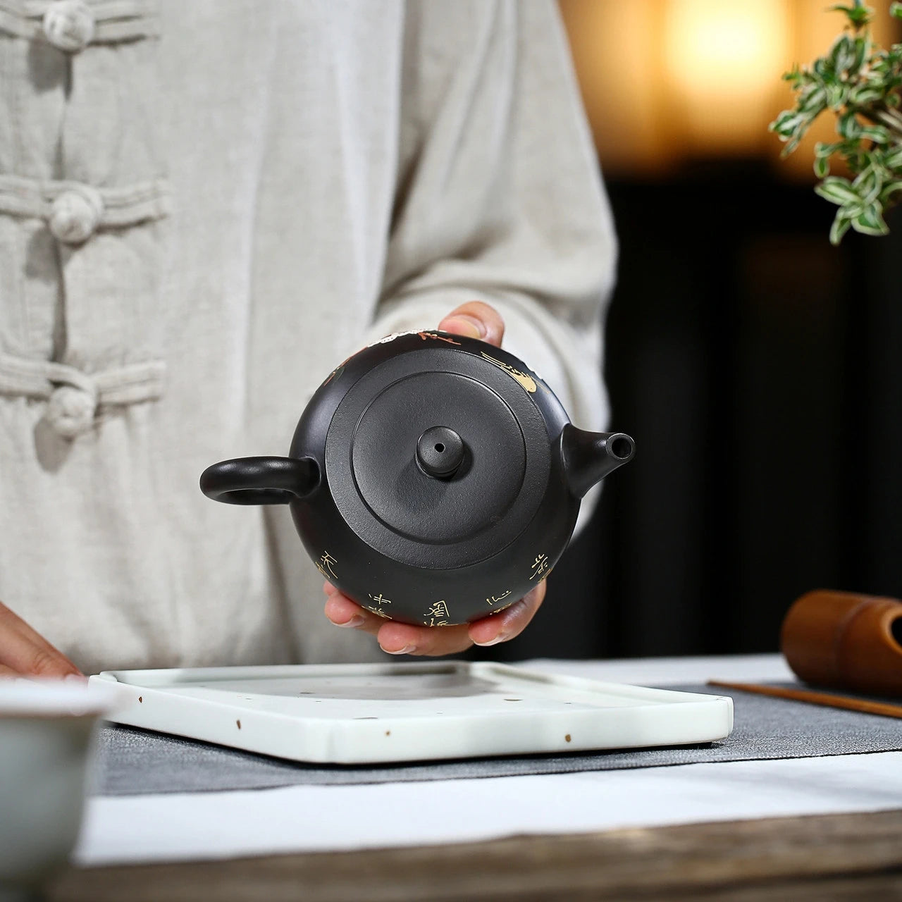 on sales handmade floral relief real yixing zisha black clay tea pot marked big opening 210ml master pots of tea