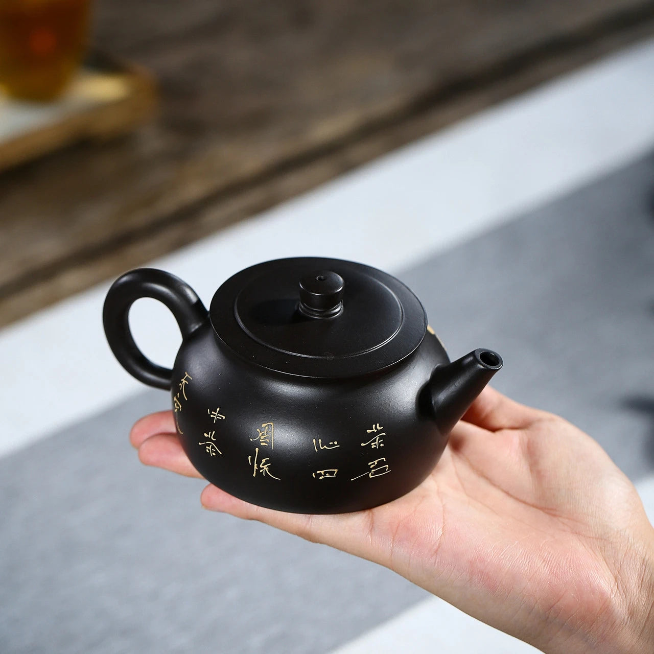 on sales handmade floral relief real yixing zisha black clay tea pot marked big opening 210ml master pots of tea