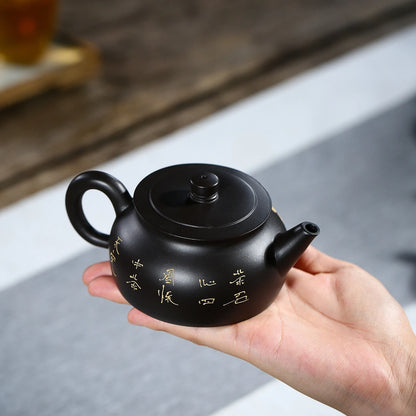 on sales handmade floral relief real yixing zisha black clay tea pot marked big opening 210ml master pots of tea