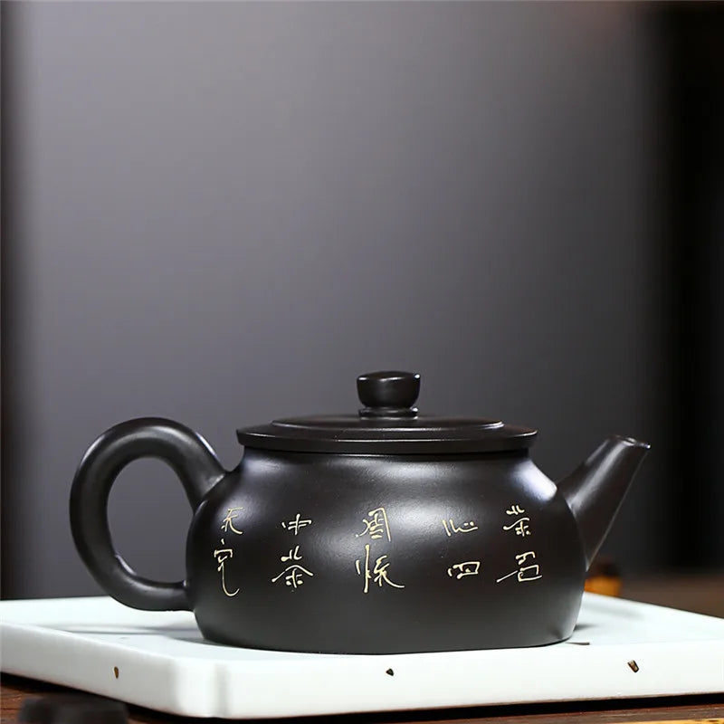 on sales handmade floral relief real yixing zisha black clay tea pot marked big opening 210ml master pots of tea