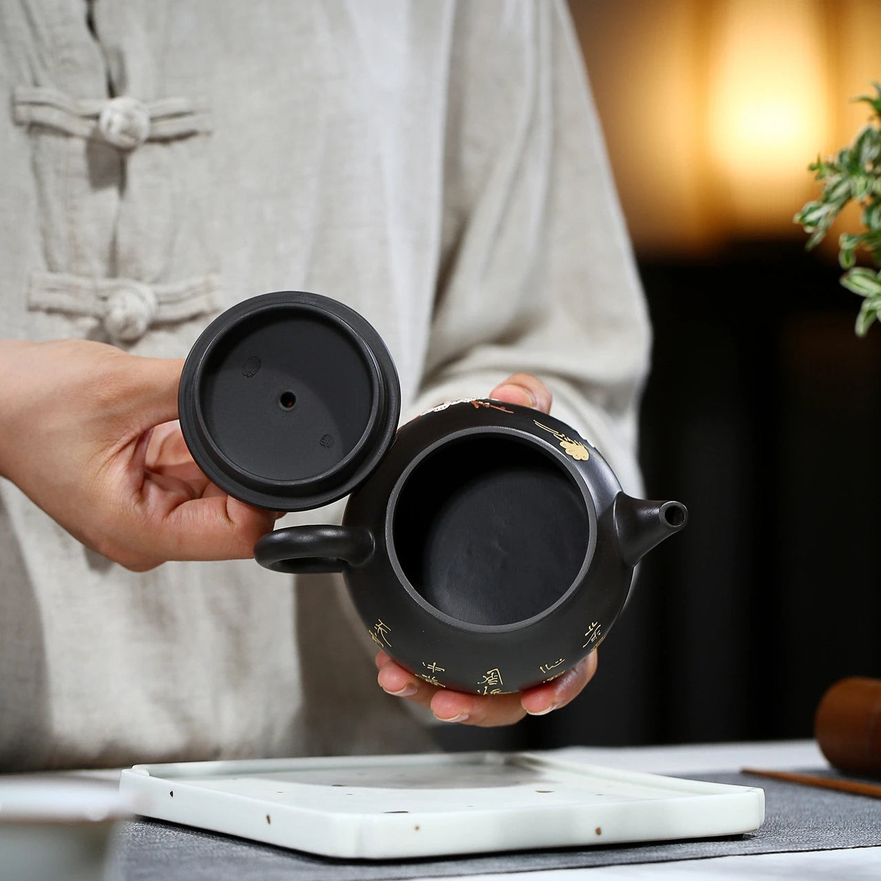 on sales handmade floral relief real yixing zisha black clay tea pot marked big opening 210ml master pots of tea