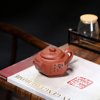 on sales marked tea pot Chinese character carved real yixing zisha qingshui clay original ore 160ml master handmade craft new